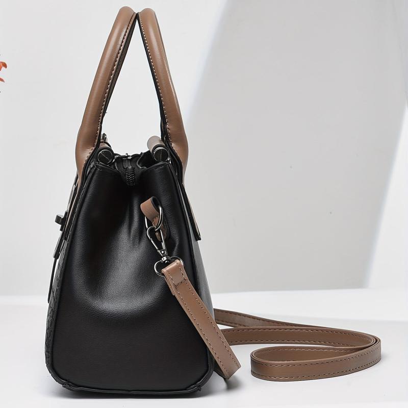 Crocodile Embossed Shoulder Bag with Pom Pom Decor