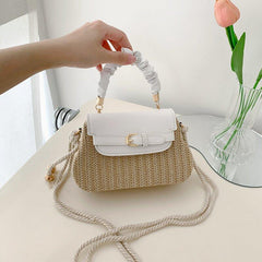 Ruched Top Handle Straw Bag Crossbody Purse