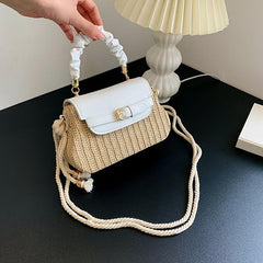 Ruched Top Handle Straw Bag Crossbody Purse