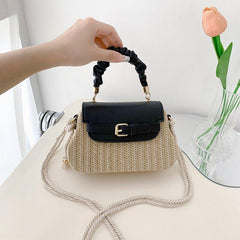 Ruched Top Handle Straw Bag Crossbody Purse