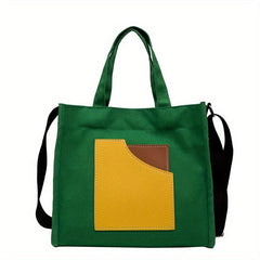 Casual Canvas Tote Bag Contrast Patch Handbag Purse Lightweight Crossbody