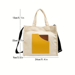 Casual Canvas Tote Bag Contrast Patch Handbag Purse Lightweight Crossbody
