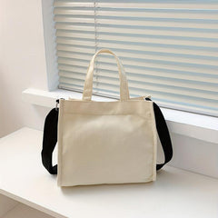 Casual Canvas Tote Bag Contrast Patch Handbag Purse Lightweight Crossbody