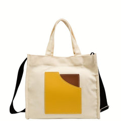 Casual Canvas Tote Bag Contrast Patch Handbag Purse Lightweight Crossbody