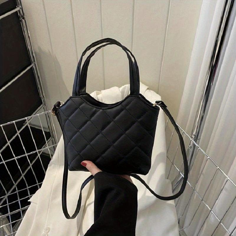 Fashionable Argyle Pattern Shoulder Bag Solid Quilted Satchel Bag