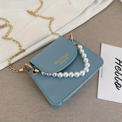 Mini Pearl Chain Crossbody Bag PU Leather Textured Bag Purse
