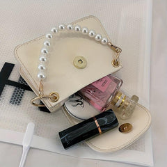 Mini Pearl Chain Crossbody Bag PU Leather Textured Bag Purse