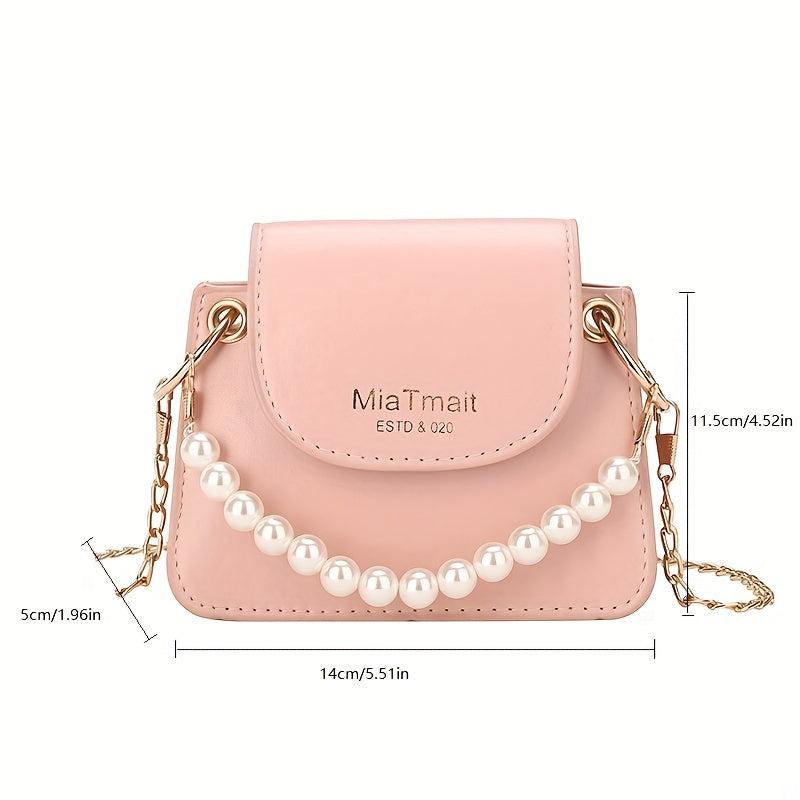 Mini Pearl Chain Crossbody Bag PU Leather Textured Bag Purse