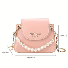 Mini Pearl Chain Crossbody Bag PU Leather Textured Bag Purse