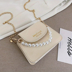 Mini Pearl Chain Crossbody Bag PU Leather Textured Bag Purse
