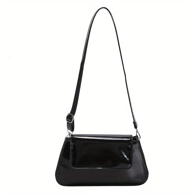 Glossy Flap Crossbody Bag PU Leather Textured Bag Purse