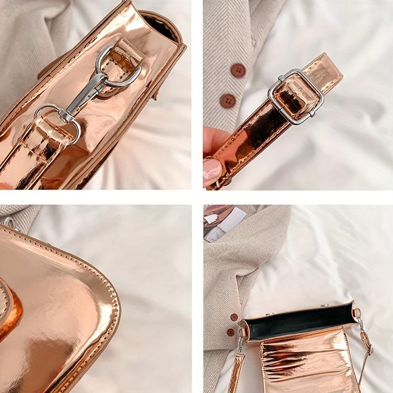 Glossy Flap Crossbody Bag PU Leather Textured Bag Purse