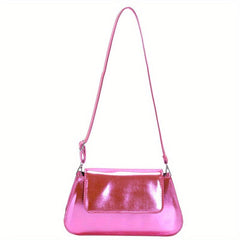 Glossy Flap Crossbody Bag PU Leather Textured Bag Purse