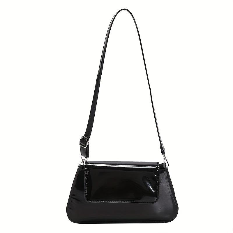 Glossy Flap Crossbody Bag PU Leather Textured Bag Purse