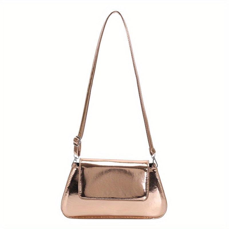 Glossy Flap Crossbody Bag PU Leather Textured Bag Purse