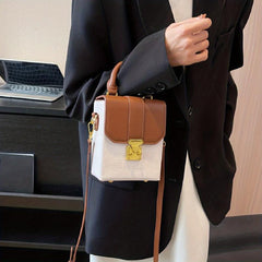 Crocodile Embossed Box Handbag Buckle Decor Crossbody Bag Mini Flap