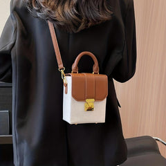 Crocodile Embossed Box Handbag Buckle Decor Crossbody Bag Mini Flap
