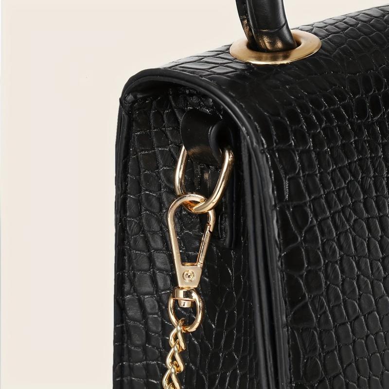 Crocodile Embossed Crossbody Bag with Chain Handle
