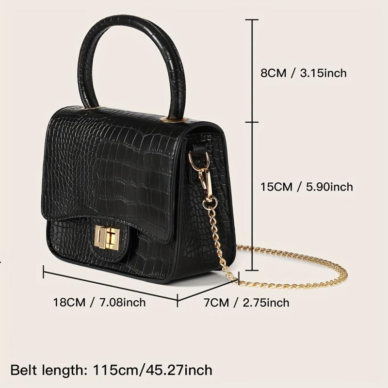 Crocodile Embossed Crossbody Bag with Chain Handle
