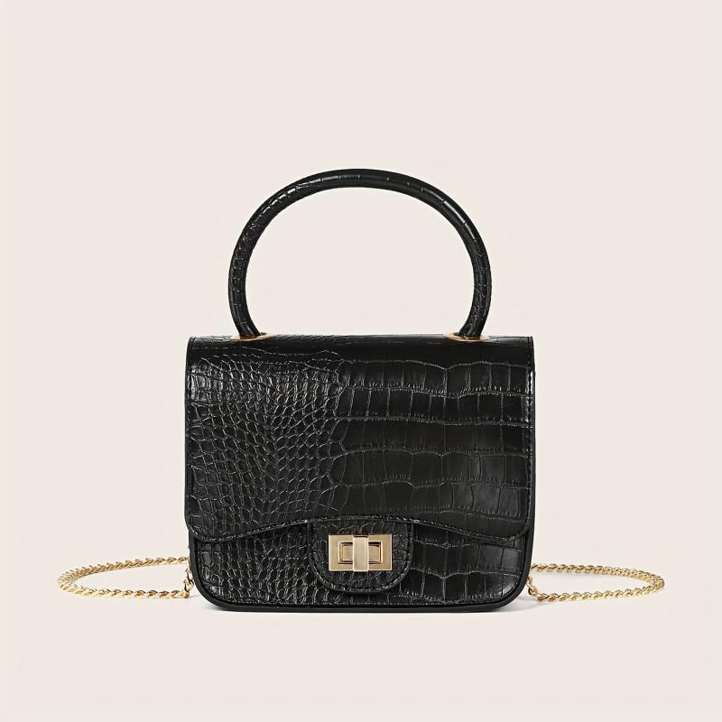 Crocodile Embossed Crossbody Bag with Chain Handle