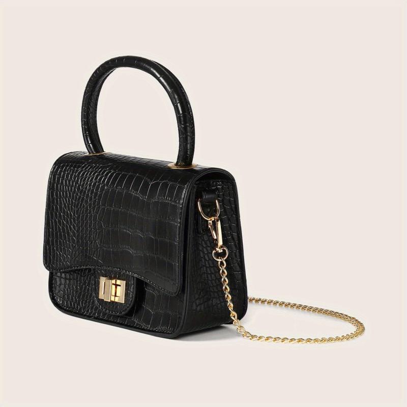 Crocodile Embossed Crossbody Bag with Chain Handle