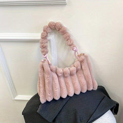 Striped Faux Fur Shoulder Bag for Women