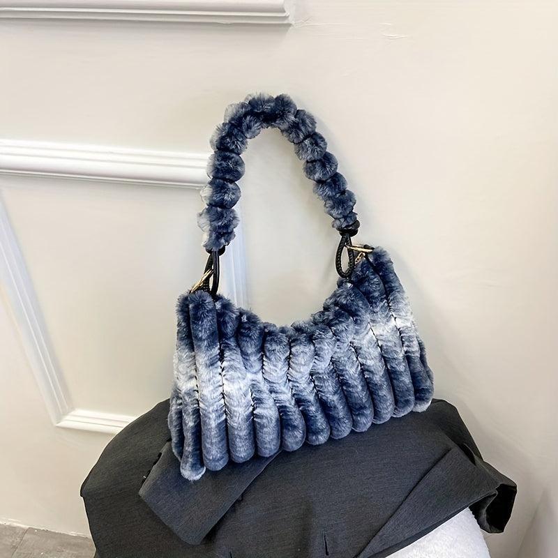 Striped Faux Fur Shoulder Bag for Women