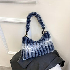 Striped Faux Fur Shoulder Bag for Women