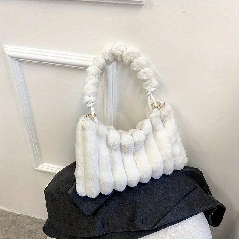 Striped Faux Fur Shoulder Bag for Women