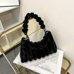 Striped Faux Fur Shoulder Bag for Women