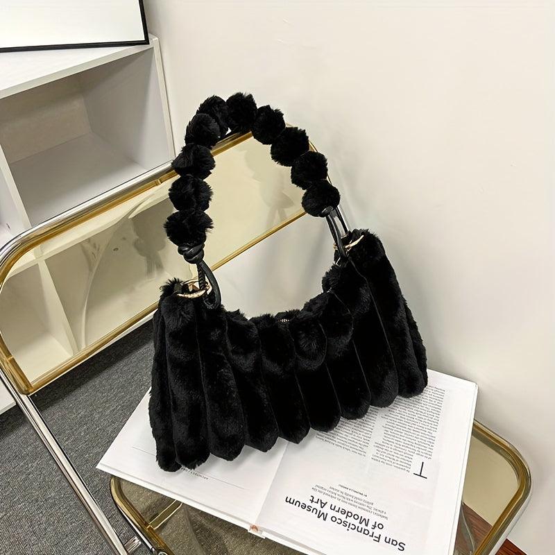 Striped Faux Fur Shoulder Bag for Women