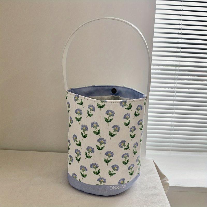 Floral Printed Canvas Bucket Bag Stylish Commuter School Bento Bag