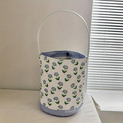 Floral Printed Canvas Bucket Bag Stylish Commuter School Bento Bag