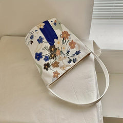 Floral Printed Canvas Bucket Bag Stylish Commuter School Bento Bag