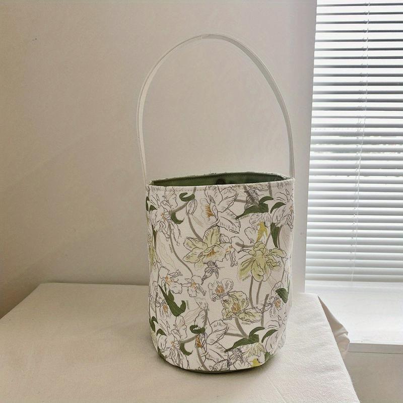 Floral Printed Canvas Bucket Bag Stylish Commuter School Bento Bag