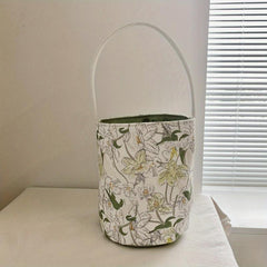 Floral Printed Canvas Bucket Bag Stylish Commuter School Bento Bag