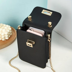 Metal Chain Crossbody Cell Phone Bag PU Leather Handbag