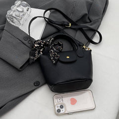 Scarf Strap Crossbody Satchel Bag PU Leather Textured Bag