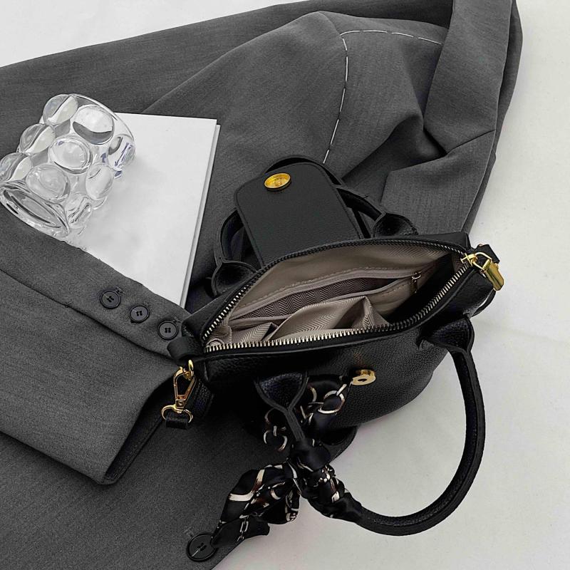 Scarf Strap Crossbody Satchel Bag PU Leather Textured Bag