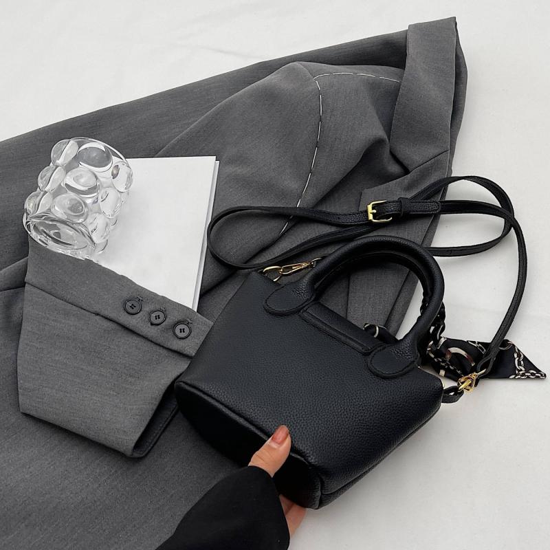 Scarf Strap Crossbody Satchel Bag PU Leather Textured Bag
