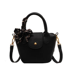 Scarf Strap Crossbody Satchel Bag PU Leather Textured Bag