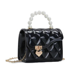Heart Decor Mini Satchel Bag Lightweight Textured Flap Square Bag