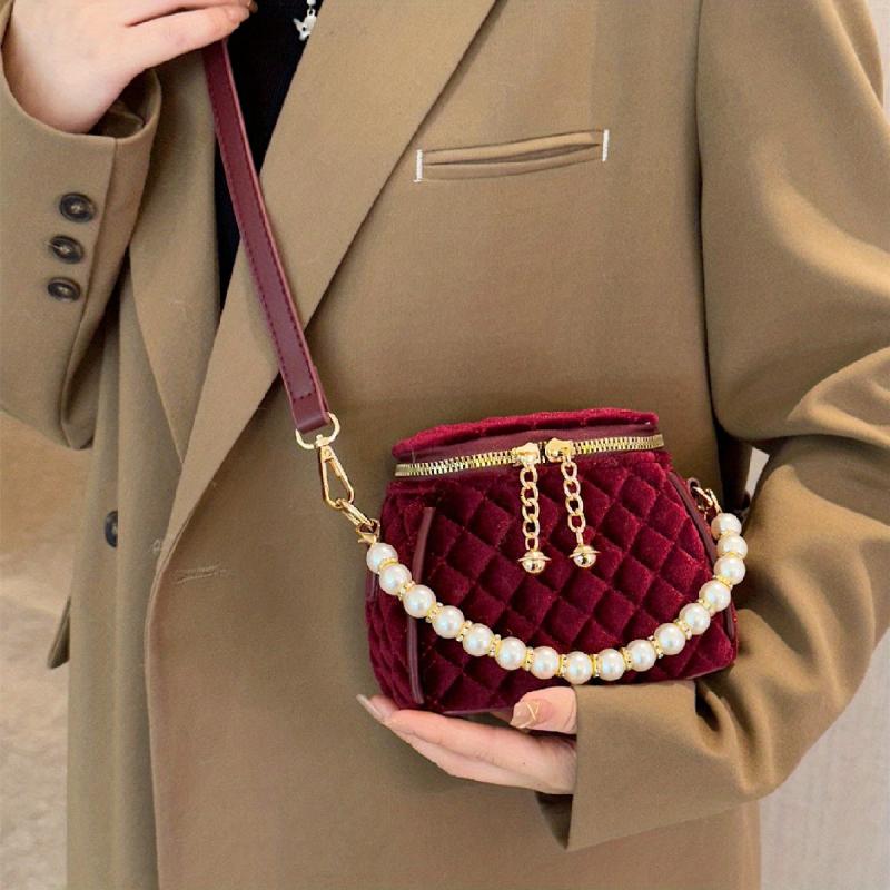 Velvet Crossbody Bag Mini Argyle Quilted Handbag