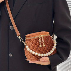 Velvet Crossbody Bag Mini Argyle Quilted Handbag