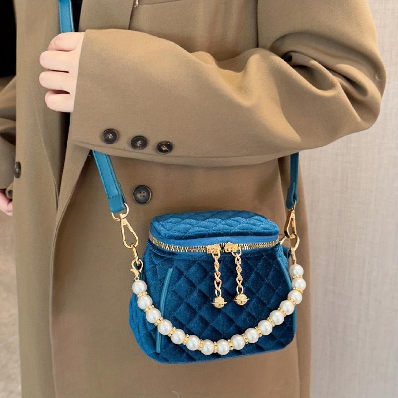 Velvet Crossbody Bag Mini Argyle Quilted Handbag