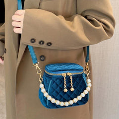 Velvet Crossbody Bag Mini Argyle Quilted Handbag