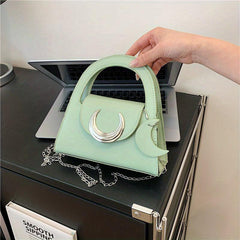 Metal Moon Decor Shoulder Bag Flap Crossbody Megnet PU Leather Solid