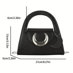 Metal Moon Decor Shoulder Bag Flap Crossbody Megnet PU Leather Solid
