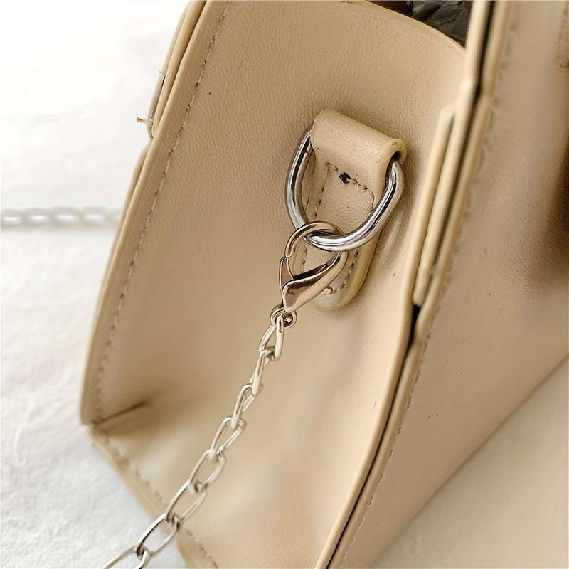 Metal Moon Decor Shoulder Bag Flap Crossbody Megnet PU Leather Solid