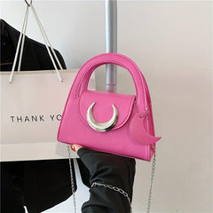 Metal Moon Decor Shoulder Bag Flap Crossbody Megnet PU Leather Solid